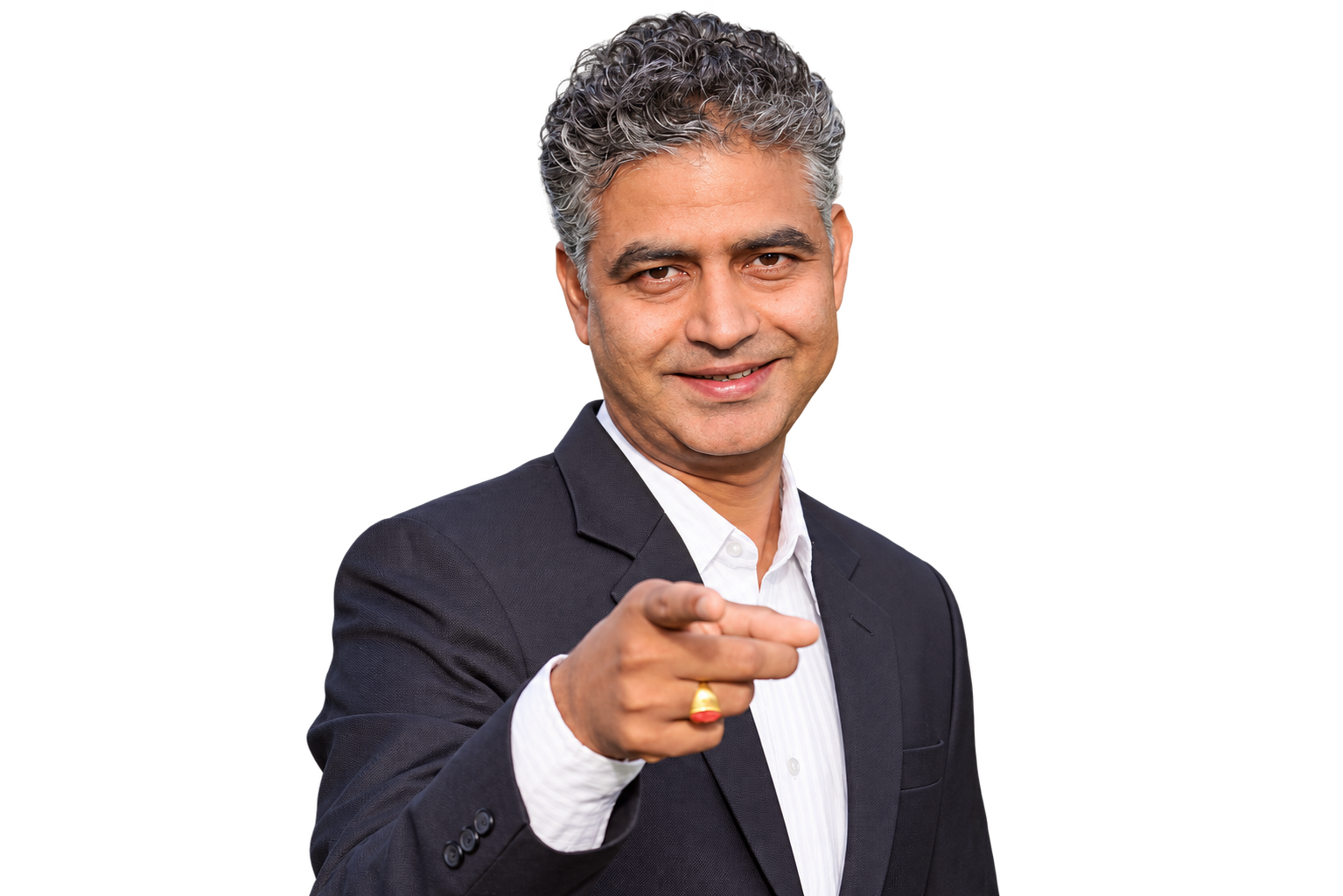 Satish Chapagain pointing toward the viewer โ your vote counts